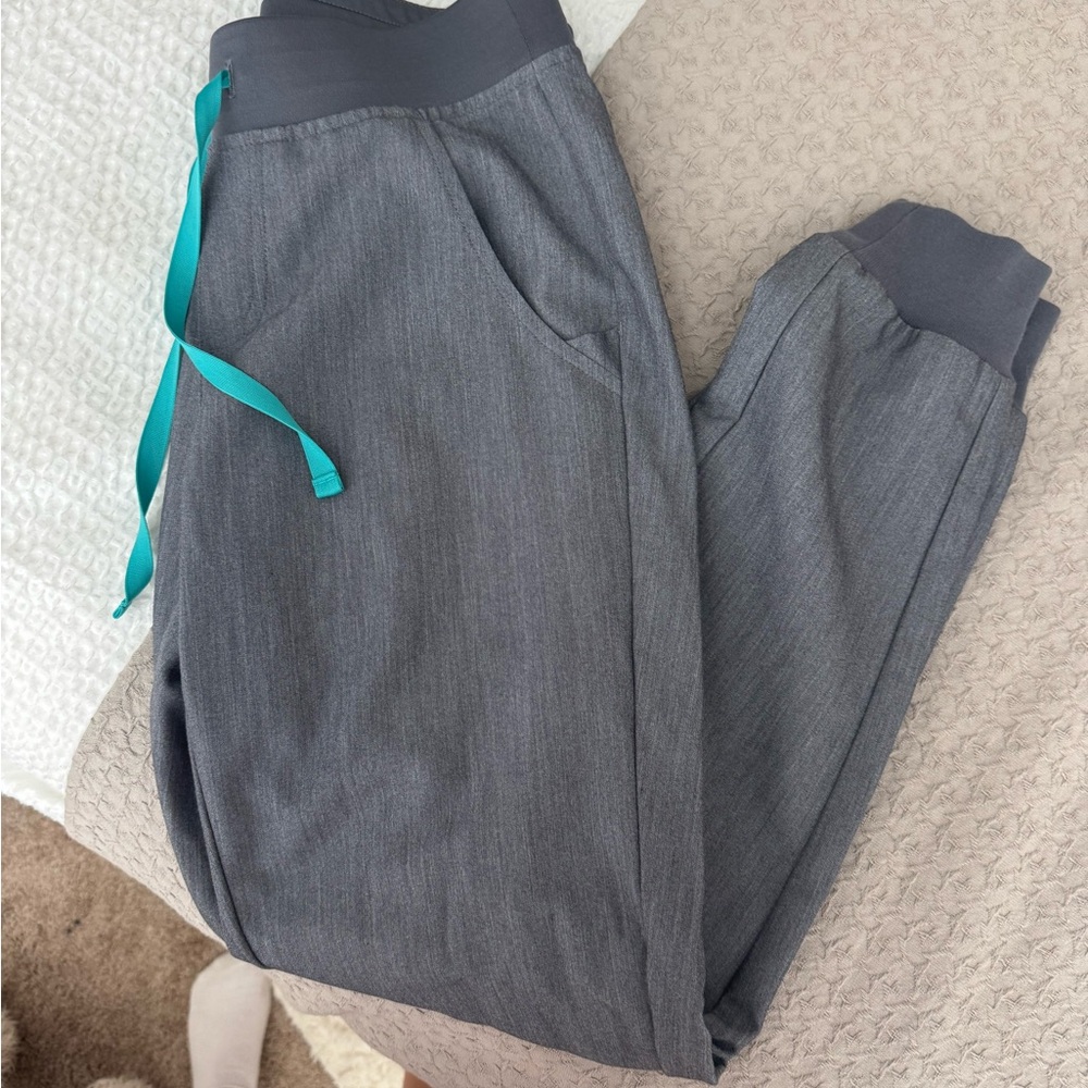 Figs Gray Joggers with Teal Accent